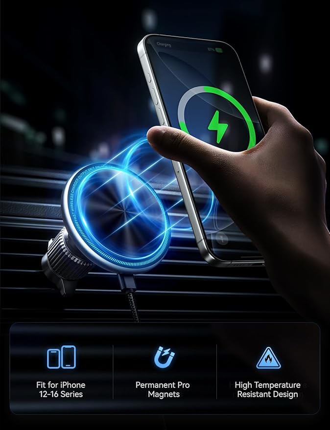 UPTOHIGH for 15W Magsafe Car Mount Charger, [Vibrant LED Decoration] Wireless Car Charger, Magnetic Phone Holder Mount for Air Vent, Phone Holders for Your Car Compatible iPhone 15/14/13/12 Series