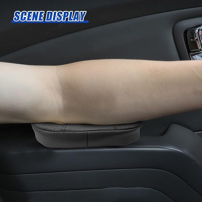 Car Knee Cushion, Leather Memory Foam Auto Center Console Arm Rest Pad, Soft Comfort Car Door Elbow Protective Cushion, Breathable Vehicle Interior Leg Support Pillow for Most Cars (Black)