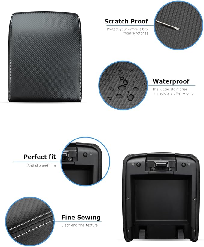 INTGET Center Console Cover for 2026 Toyota Tacoma Accessories 2024 2025 & 2025 2026 4Runner Accessories Leather Car Middle Armrest Arm Rest Box Lid Seat Protector Cushion(Carbon Fiber Texture, 2024+)