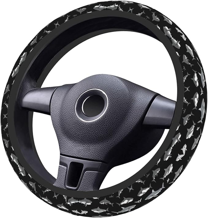 Camoflage Shark Patterns Car Steering Wheel Cover, 15 Inch Steering Wheel Cover Stylish Decor for Most Cars