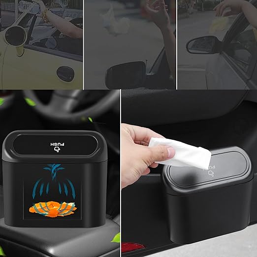 Car Trash Can Bin with Lid - Universal Vehicle Mini Leakproof Garbage Can Bin with 20pcs Trash Bags Can Organizer Storage for Front Back Seat Accessories for Auto Office Bedroom Home(Black)