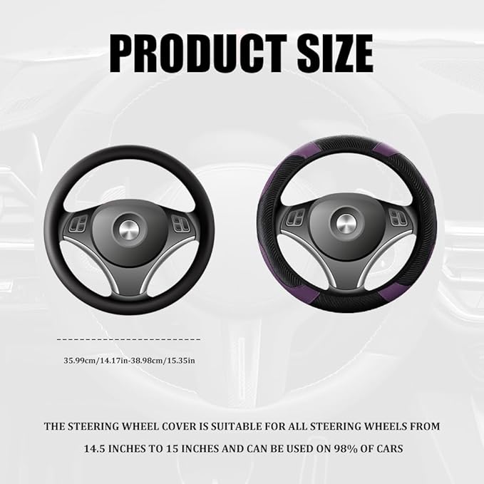 Car Steering Wheel Cover, Steering Wheel Cover Protector, 15 Inch Carbon Fiber Microfiber Leather Elastic Steering Wheel Protector, Car Steering Wheel Accessories for Vehicles (Black Purple)
