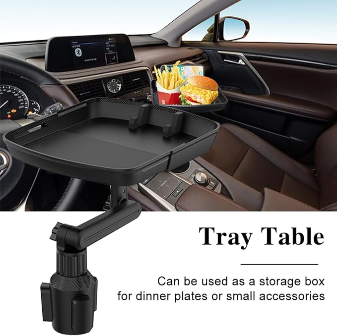 Cup Holder Tray Table, 360º Adjustable Car Drink Holders Tray, Stretchable Car Food Tray Coffee Table Stand with Phone Holder Fits for Vehicle,Boats,Golf,Golf Cart(Color:Black)