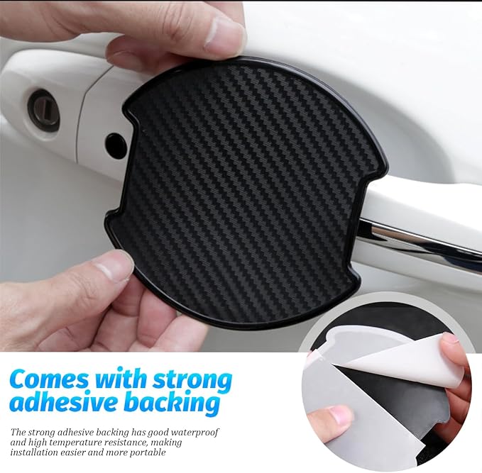 4PCS Carbon Fiber Car Door Handle Cup Protector, 3D Anti-Scratch Vehicle Door Handle Bowl Protective Sticker, Waterproof Automotive Paint Guard Film, Universal for SUV RV Truck (3.93 x 2.95'')