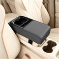 Car Center Console Armrest Pillow, Leather Vehicle Middle Console Protection Cushion with Cup & Phone Holder, Waterproof Automotive Arm Rest Box Cover Accessories, Universal Fit (Gray)