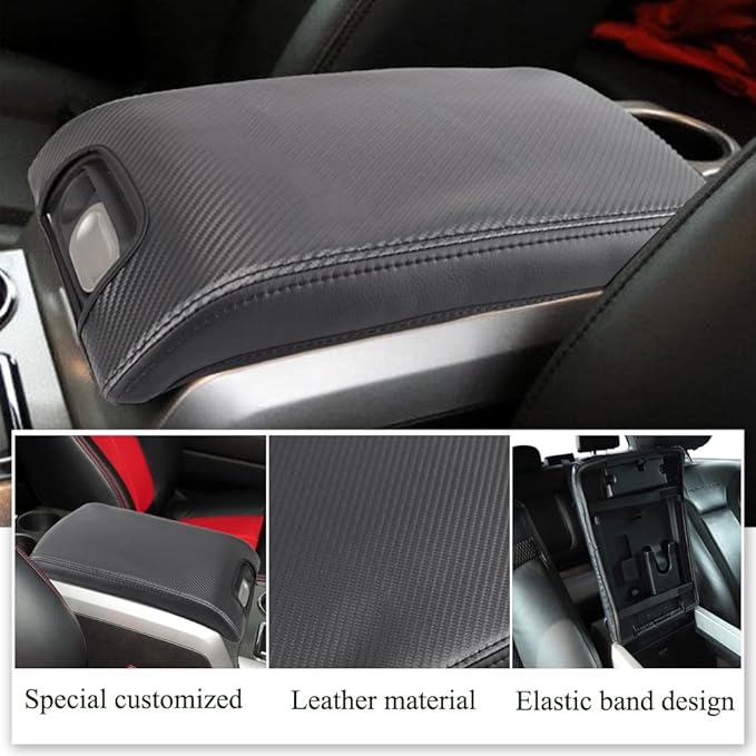 XITER 1PC Leather Center Console Armrest Box Cover Waterproof Cushion Pad for F150 2009-2014 Not Fit Jump Seat Console(Carbon Fiber)