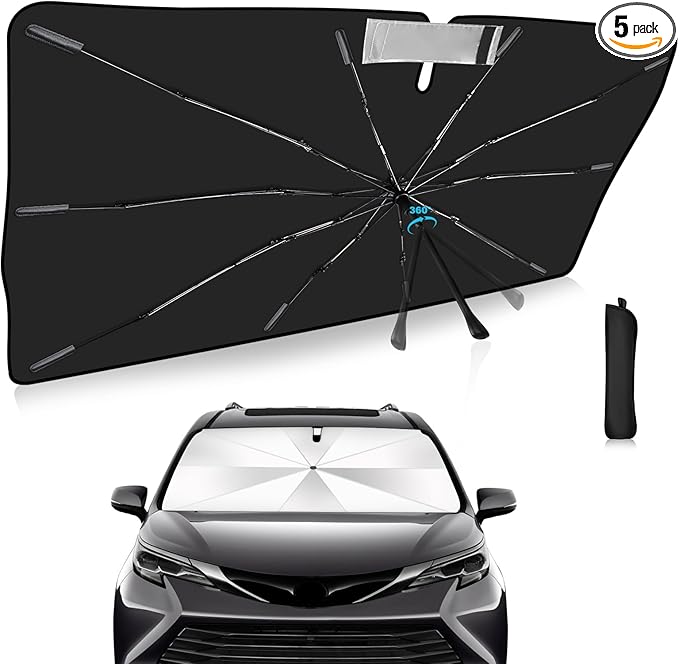 2025 Upgrade Windshield Sun Shade Umbrella Custom Fit for Toyota Sienna 2021-2025 Foldable UV Protection Car Cover, Emergency Rain Shield & Dashboard Protector - Durable Auto Accessory