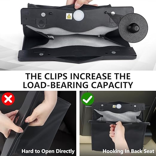 XSUPER Hanging Car Trash Can with Smart LED, Magnetic and Waterproof PU Leather Car Trash Bag, Multipurpose Garbage Can for Back Seat with 15 PCS Disposable Rubbish Bags, Black
