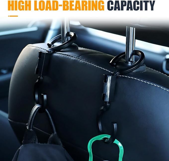 YoRise 2PCS S-Style Car Back Seat Headrest Hook, 360° Rotation Auto Seat Storage Hanger, Universal Vehicle Interior Organizer Accessories for Purse, Handbag, Coat, Umbrella, Grocery Bag (Black)