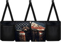 American Flag Bear Hanging Trunk Organizer, Foldable Back Seat Trunk Organizer with 4 Large Compartments, Universal for Vehicles