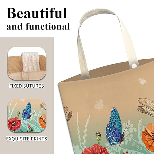 Car Trash Can, Cute Car Trash Bag, Hanging Car Organizer and Storage Bag, Trash Bin for Car Accessories, Vehicle, Travelling, Camping Beige Blue Butterfly Pattern