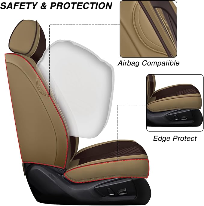 BYXN Car Seat Covers for Jeep Wrangler 2000-2026,Breathable Nappa Leather Car Seat Protector,Front Seat Covers Automotive Seat Cushion with Airbag Compatible(Front Seats,Beige-Brown)