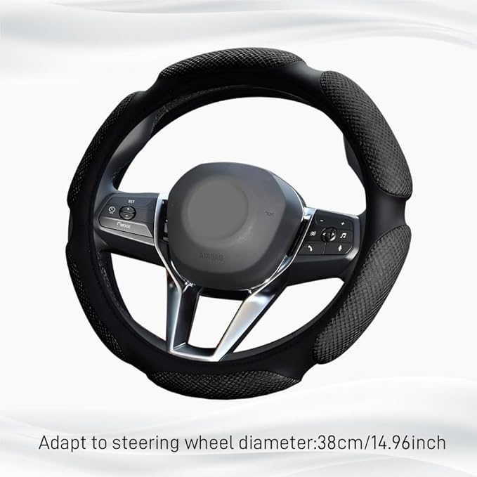 Car Steering Wheel Cover, Breathable Sporty Auto Wheels Wrap, 15 Inch Suede Steering Wheel Protector with Comfortable Grip, Steering Wheel Cover Hand Pad Cushion Slip-on for Cars (Black)