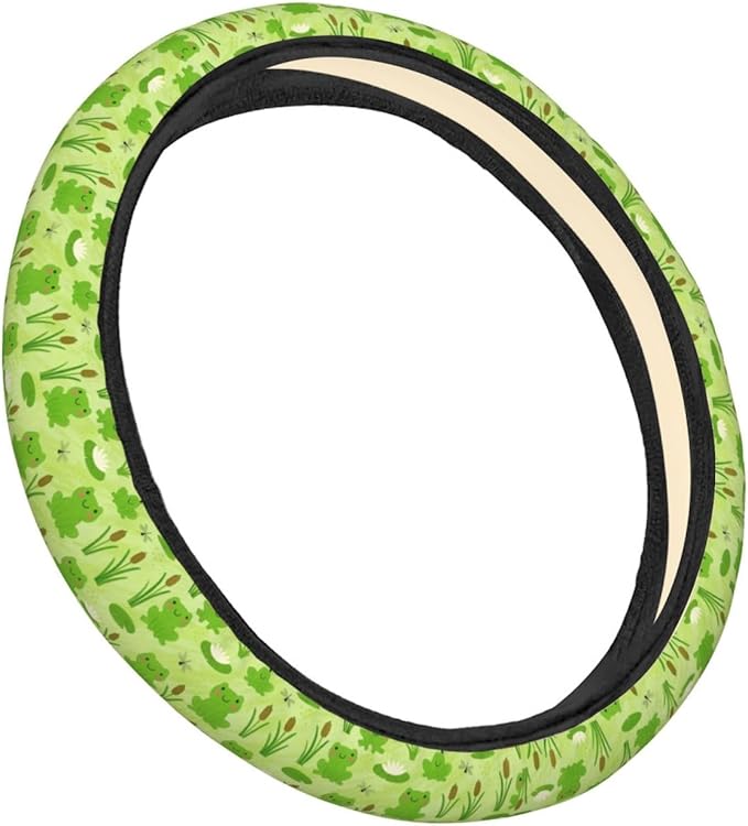 FeHuew Cute Frogs Dragonfly Steering Wheel Cover for Women, Girls 15 inch Universal Auto Car Anti Slip Wrap Steering Wheel Covers Fit for Vehicles, Truck, SUV