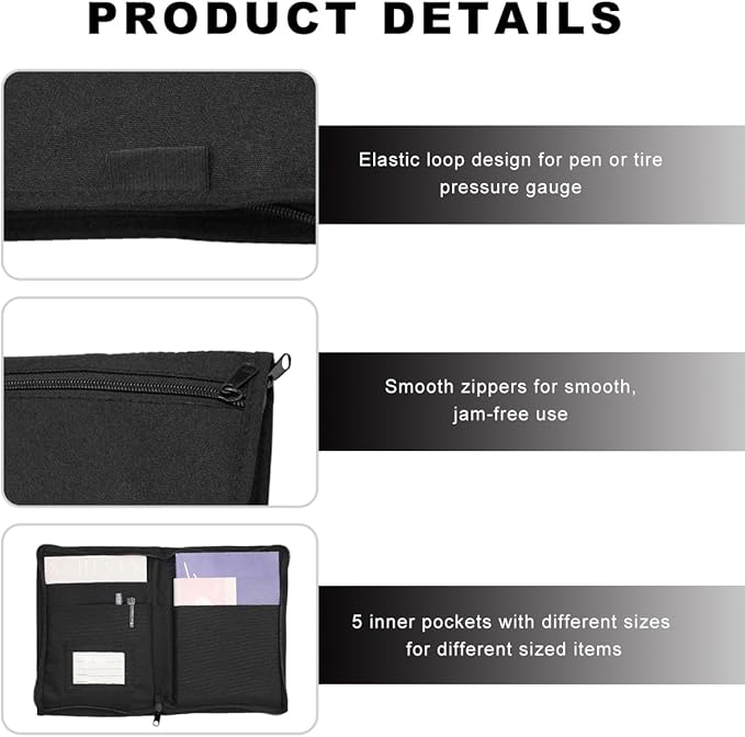 Car Registration Insurance Holder, Multipurpose Glove Box Organizer Car Manual Holder Zippered Case, Vehicle Document Organizer for Essential Gadgets, Driver License, Cards