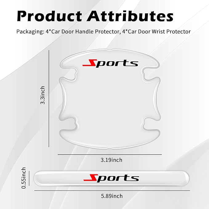 8PCS Car Door Handle Protector Anti-Scratch,Clear Car Door Handle Scratch Protector with Sports Design,Universal Self-Adhesive Cars Handles Protectors for Most Vehicles