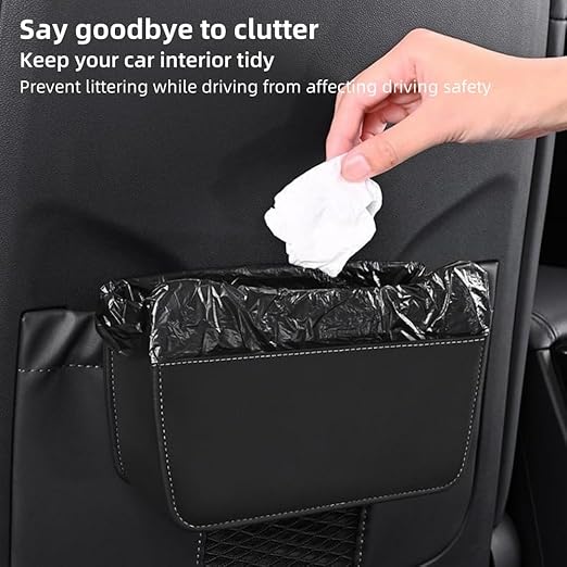 Car Leather Trash Can for Seat Back, Hanging Garbage Bin, Waterproof Foldable Stroage Organizer for Car, Multipurpose Interior Accessories for SUV Truck RV Camping (Orange Chair Back Clip)