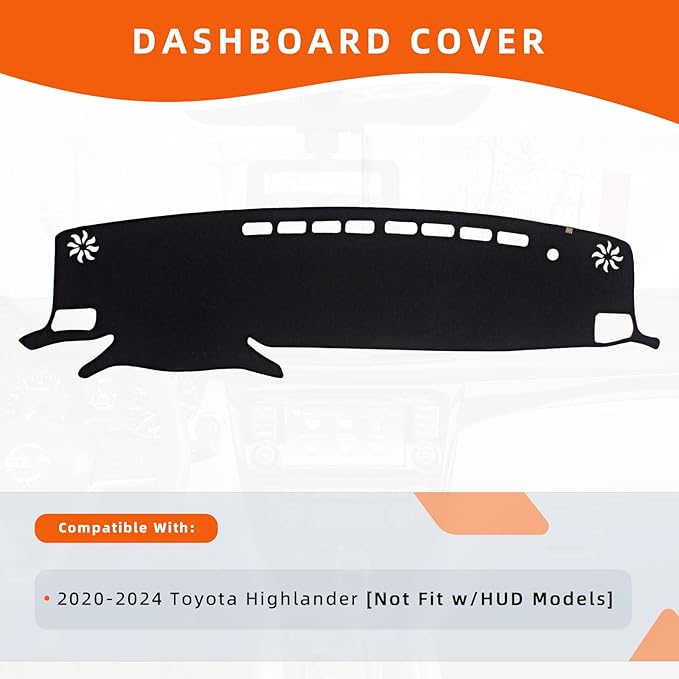 KEYOOG Dashboard Cover Dash Mat Fit for to-yota Highlander 2024-2020 (Without HUD Models),Car Dash Board Mat Anti-Glare Carpet,Non-Slip Pad Sunshield Protector (Black)