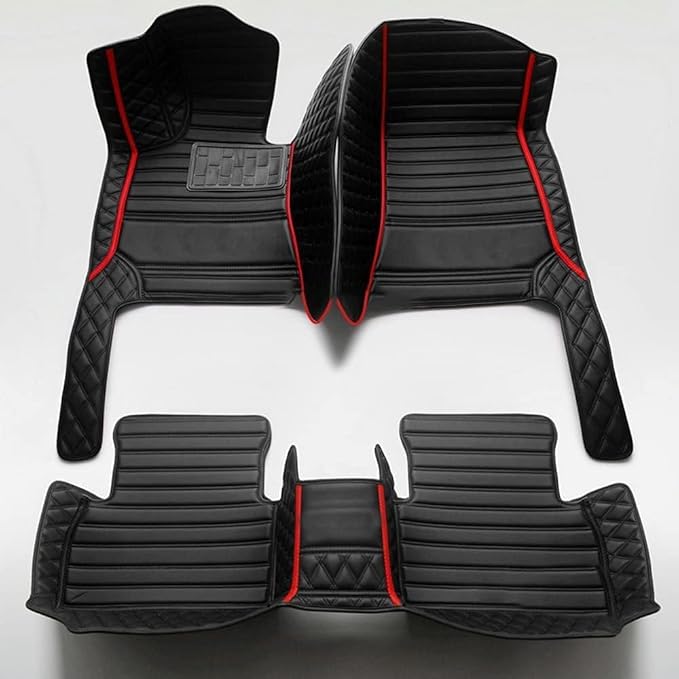 Custom Making Car Floor Mats Protection Pads for 99% Sedan/Coupe/Hatchback/SUV/Pickup Men Women Car Floor Mats Coverage Pads Anti-Slip Leather Floor Lining (Black+red Stripe)