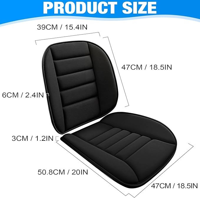 MYFAMIREA Car Seat Cushion and Lumbar Support Pillow 1.2'' Thick Memory Foam Desk Chair Cushion Back Support for Automotive Seat Driver, Travel, Leg and Back Pain Relief, Washable, Adjustable, Black