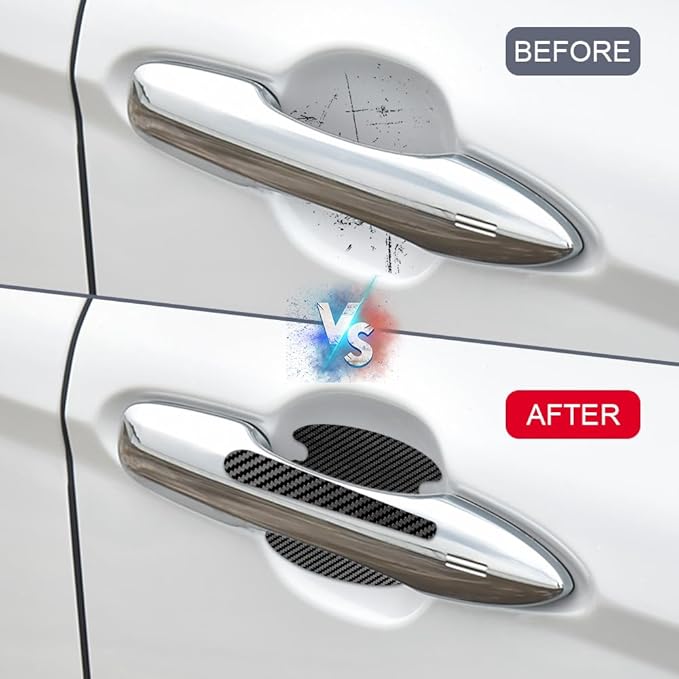 8PCS Car Door Handle Scratch Protector, Car Door Handle Sticker, Carbon Fiber Auto Doors Handles Paint Guard Cover, Waterproof Auto Paint Guard Protective Films Fit for Most Vehicles (Black)