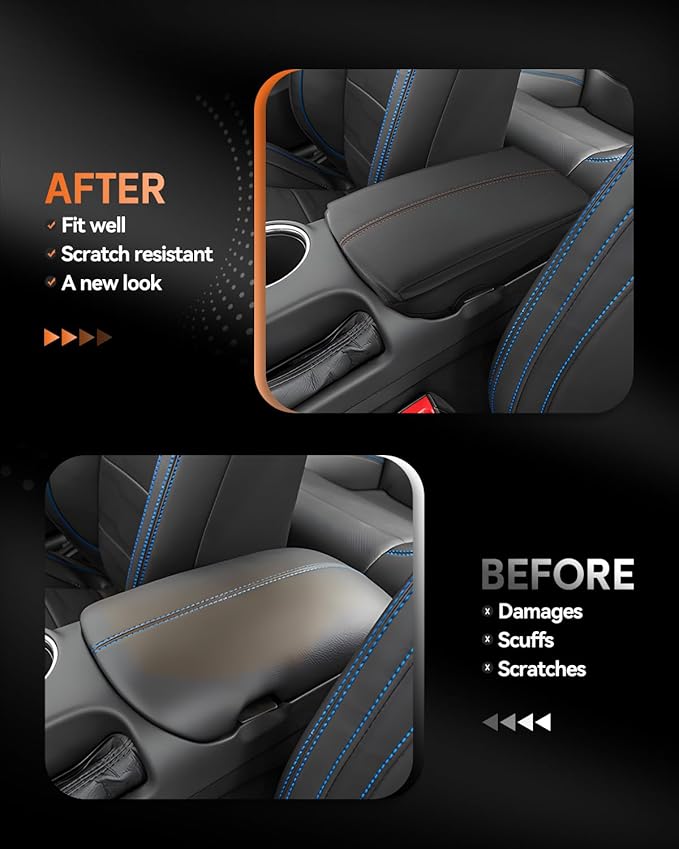 CDEFG for Ford Mustang 2024-2025 2026 Center Console Cover Armrest Box Cover for Mustang 2024 2025 2026 Accessories Console Arm Rest Protector Thickened Orange Line