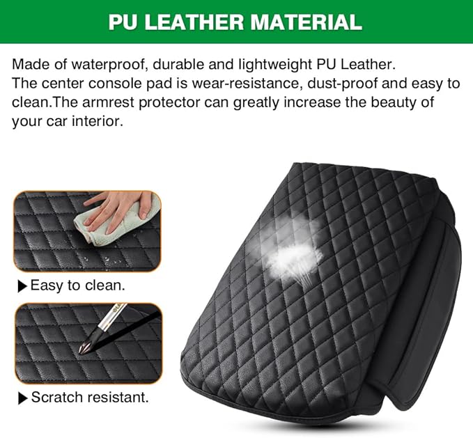 Shademax Custom for Center Console Cover Jeep Grand Cherokee L Accessories 2021-2023 2024 2025 2026 Armrest Cover Center Console Pad Leather Armrest Seat Box Cover Protector with Pockets Storage Bag