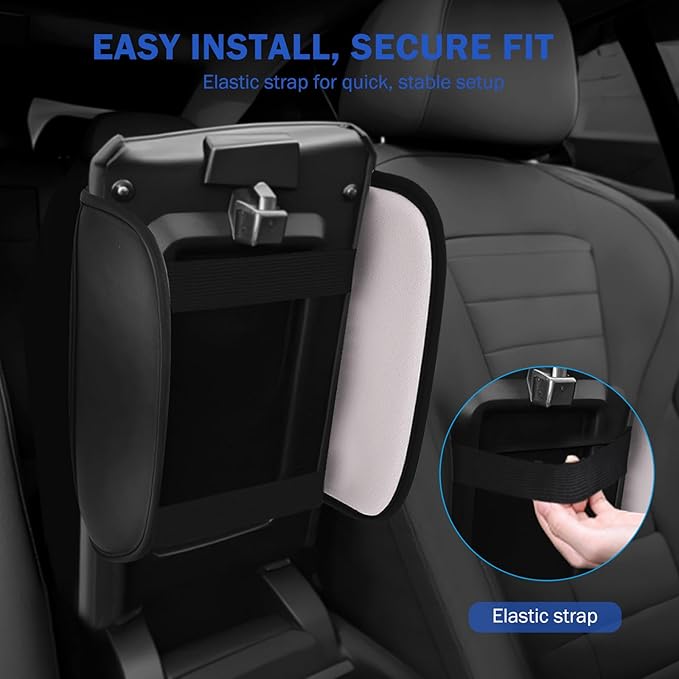 Leather Car Center Console Cover – Soft Armrest Cover Cushion with Side Pockets, Non-Slip Backing, Scratch-Resistant & Waterproof, Fits Most Cars SUVs Trucks, Black