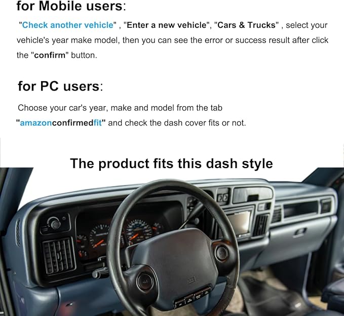 Dash Cover Dashboard Cover Mat Pad for Dodge Ram 1994 1995 1996 1997 (94-97 Dark Gray) Y45
