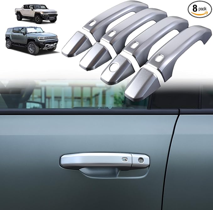 for Hummer EV Accessories Exterior Door Handle Cover,ABS Car Door Handle Protectors Cap Compatible with Hummer EV SUT SUV 2024 2025 8PCS (Matte Silver)