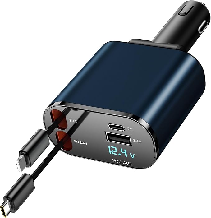 69W Fast Charging USB C Car Charger, 4-in-1 Retractable Phone Charger for iPhone 17, Travel Essentials, Gifts for Women Men, Car Accessories for Women Men, for iPhone 17 16 15 14 13, Galaxy, Pixel