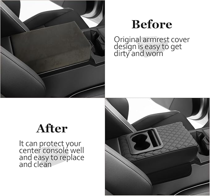 SKTU 2024 2025 2026 Cybertruck Center Console Cover for 2024 2025 2026 Tesla Cybertruck Armrest Cover 2024 2025 2026 Cybertruck Accessories Cybertruck Console Cushion (Black Stitches with Cupholders)
