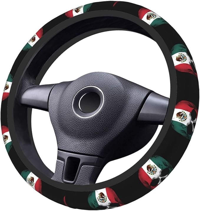 Neoprene Steering Wheel Cover Mexican Flag Skull Car Steering Wheel Cover Universal Fit for Most Cars