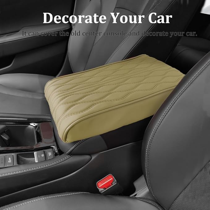 Car Center Console Cover, Leather Memory Foam Armrest Cushion Protection Pad, Waterproof Hand Rest Pillow with Height Increase, Universal Car Accessories for Most Vehicles (12.6'*8.5"/ Beige)
