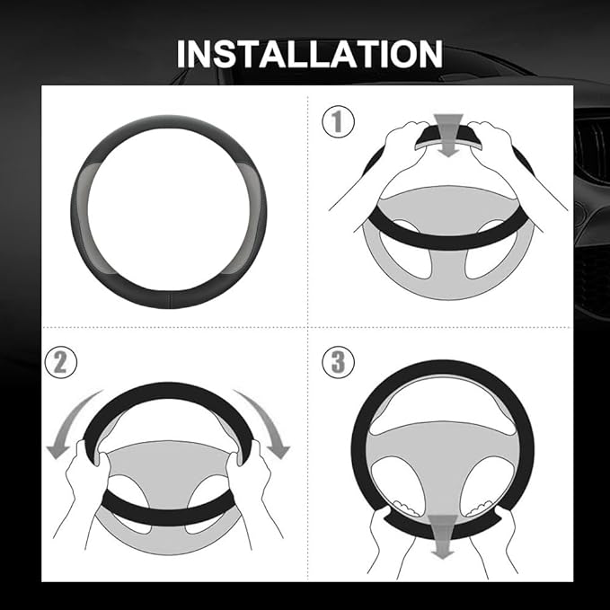 Car Steering Wheel Cover,Microfiber Leather Steering Wheel Cover Universal 14.5-15 inch, Anti-Slip Breathable Auto Wheel Cover Protector for Men Women (Black&Gery)