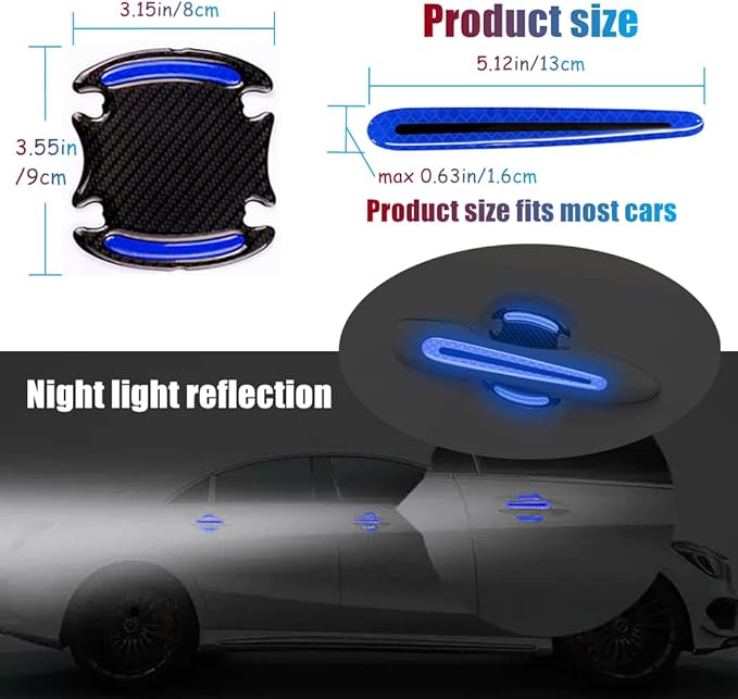 NOI 8pcs Universal 3D Carbon Fiber Texture car Door Handle Door Bowl Paint Scratch Protector Protective Cover Protective Film car Outdoor Safety Decoration Reflective Strip (Blue) 001