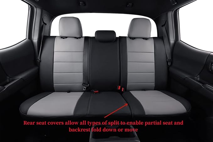 coverdream 2nd Gen Tacoma Seat Covers Custom Fit for 2012-2015 Toyota Tacoma Double Cab/Crew Cab(TRD Sport Seats),Fully Covered Faux Leather Seat Protector-Full Set(Black/Gray)