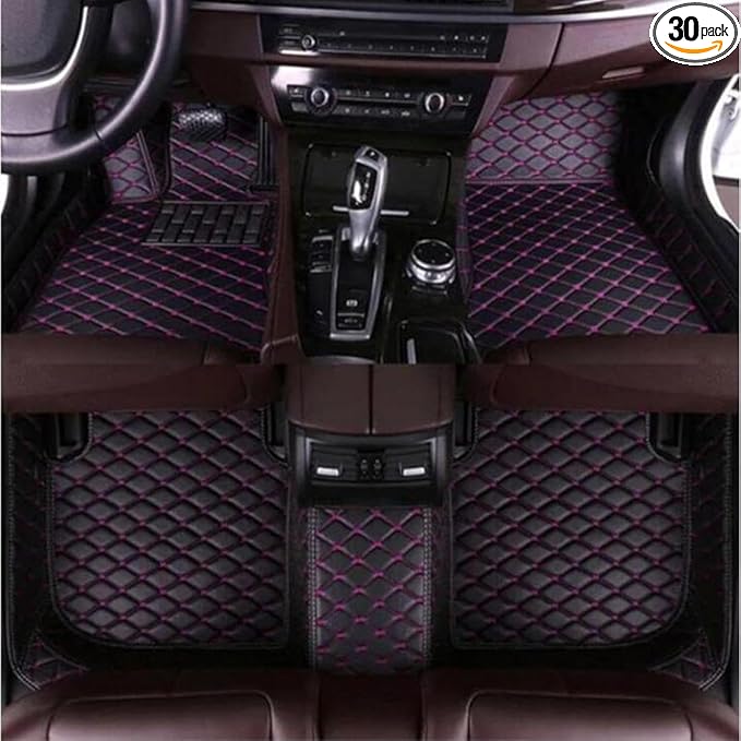 Custom Luxury Leather Car Floor Mats Upgrade Your Car's Interior All-Weather Protection for Cars, SUVs, Trucks Compatible with Automotive Floor Mats (Black Purple)