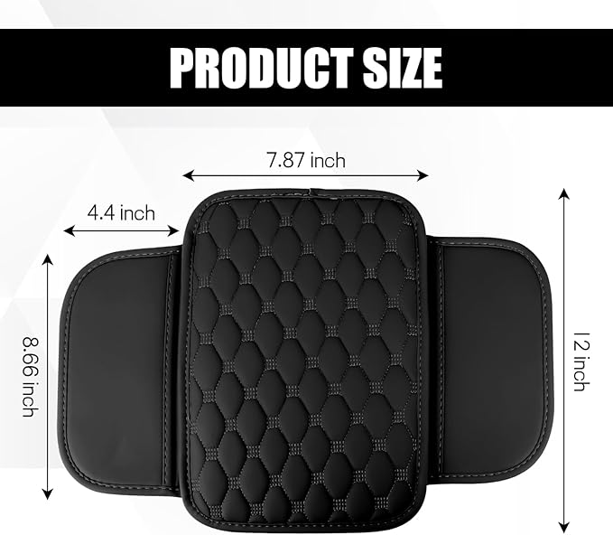 Car Center Console Cover, Leather Auto Armrest Cover Protector, Waterproof Armrest Center Console Pad with 2 Storage Bags, Universal Armrest Seat Box Pad for Vehicle SUV Truck (Black)