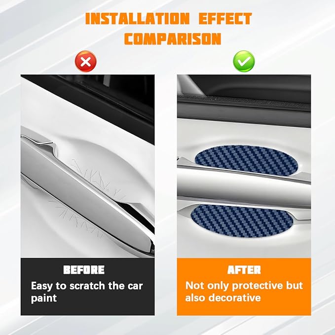Car Door Handle Cup Protector, 4PCS Carbon Fiber Anti-Scratch Vehicle Door Handle Bowl Sticker, Self-Adhesive Automotive Paint Protective Film, Universal for SUV RV Truck (Blue)