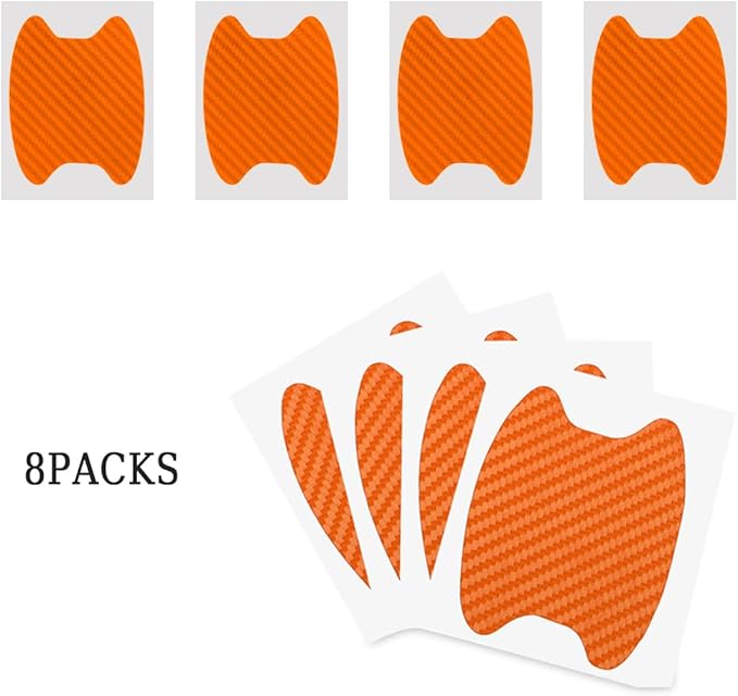 8PCS Car Door Handle Sticker, Carbon Fiber Anti-Scratches Car Door Cup Protector, Non-Marking Auto Door Handle Protective Film, Self-Adhesive Door Side Paint Protector for All Cars (Orange/8PCS)