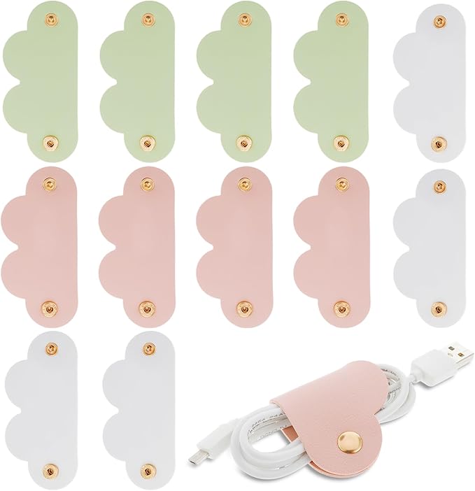 6 Pieces Cord Organizer, PU Leather Cable Organizer Reusable Cable Straps Clips Wire Ties Charging Cord Power Cord Earphone USB Holder Multipurpose Cord Holder Keeper Manager Management