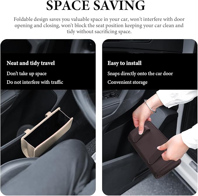 Car Trash Can, Leather Foldable Hanging Trash Bag, Multi-Function Mini Storage Box Garbage Can for Car Back Seats and Side Door, Beige