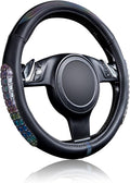 Flying Banner car Steering Wheel Cover Gel Massage Velvet Cool Warm Universal Size 15 inches SUV Truck Anti Slip Odorless Summer Winter (Black Muti-Volor Faux Leather, Gel Massage)