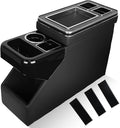 LORPHEIR Universal Center Console Organizer for VW T5 T6, Peugeot Traveller, Mercedes, Opel, Toyota - Between Seats Storage Box with Sliding Compartment, Cup Holders and Phone Slot, Black