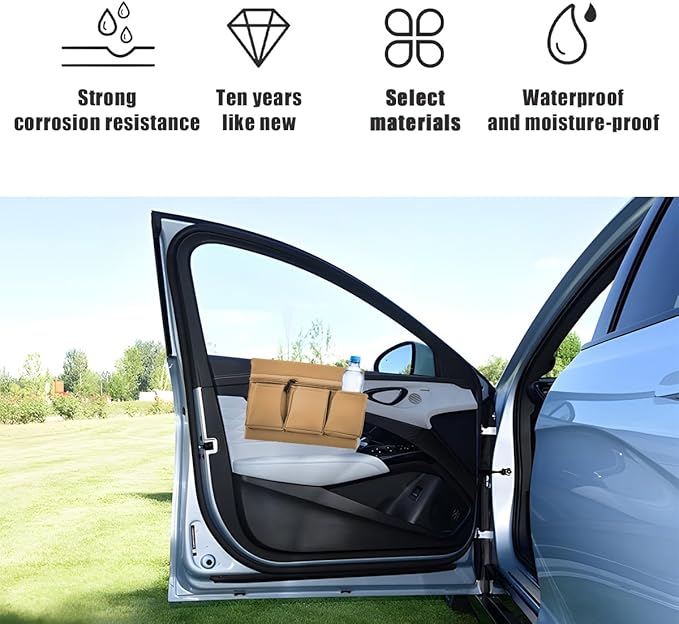 Mandark Car Window Armrest Storage Box, Leather Vehicle Side Door Organizer with Multiple Pockets, Comfortable Automotive Arm Elbow Rest Pad Bag Accessories, Universal for Most Cars (Beige)