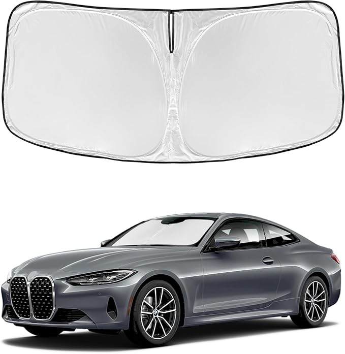 for BMW 4 Series 2021-2025 430i 440i i4 m4 330i Windshield Sun Shade - 4 Layers for Front Windows Shade Cover Custom Fit 4 Series Sun Visor 240T Retractable Shade Blocks UV Rays Car Accessories