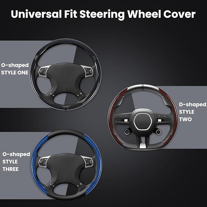 Carbon Fiber Steering Wheel Cover 3PCS Set – Anti-Slip, Scratch-Resistant, Universal Fit for 14–16 Inch Wheels – Interior Car Accessories for Cars, SUVs, Trucks (Red)