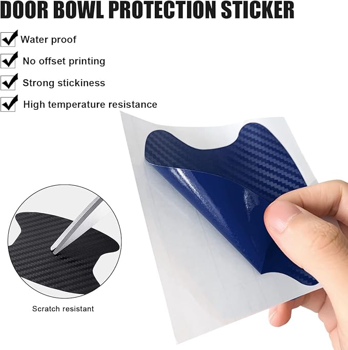 4PCS Car Handle Cup Stickers, Carbon Fiber Scratch Auto Door Protective Film, Non-Marking Bowl Protector, Universal Paint Cover Guard for Most Cars, SUV, Van (Blue)