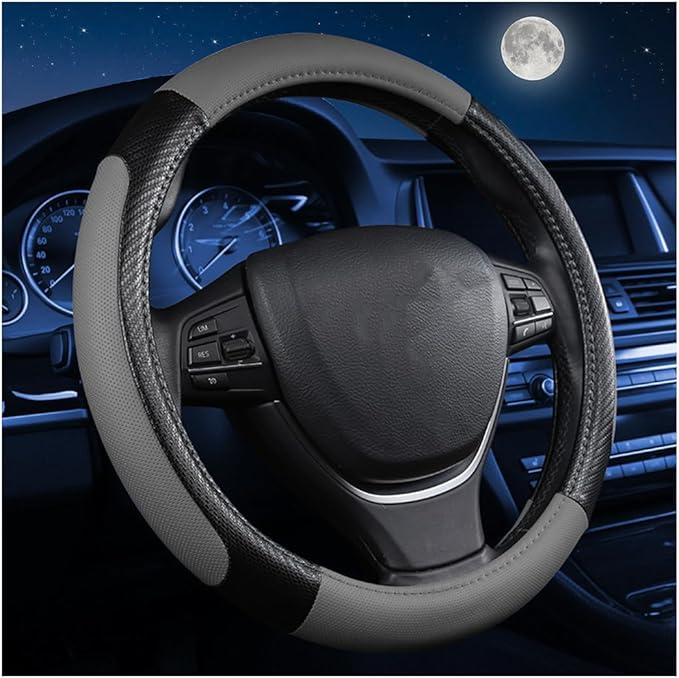 zipelo Elastic Stretch Steering Wheel Cover, Microfiber Breathable Ice Silk, Universal 15 Inch Anti-Slip Car Steering Wheel Protector, Warm in Winter and Cool in Summer for Women (Style1-Gray)